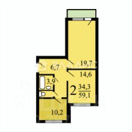 2-комн.кв., 56 м², этаж 1