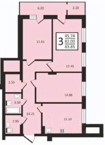 3-комн., 84,2 м², 19/25 этаж