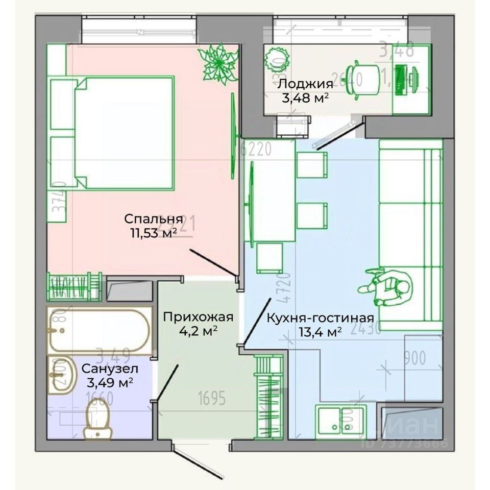 Купить однокомнатную квартиру 34,4м² Тихоокеанская ул., Хабаровск,  Хабаровский край - база ЦИАН, объявление 297928917