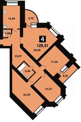 4-комн.кв., 129 м², этаж 3