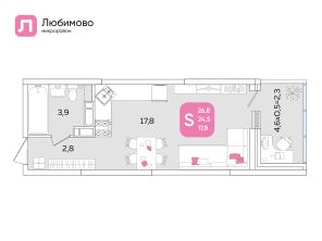 студия, 27 м², этаж 3