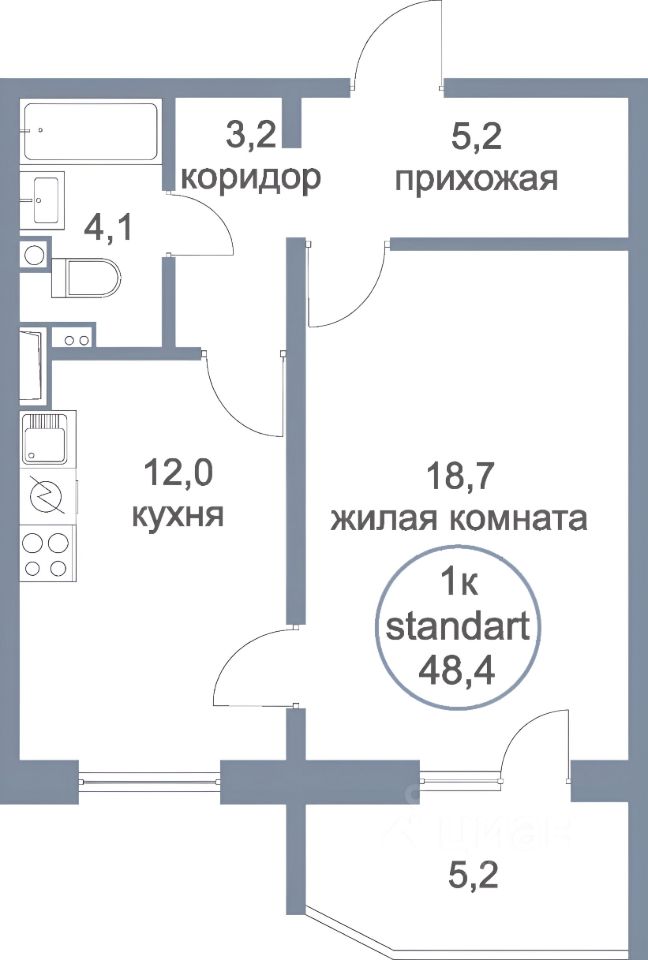 Планировка этой квартиры по данным Циан