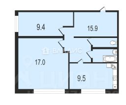 2-комн.кв., 56 м², этаж 3