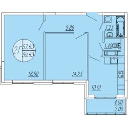 2-комн.кв., 60 м², этаж 2