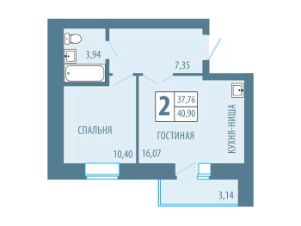 2-комн.кв., 41 м², этаж 2