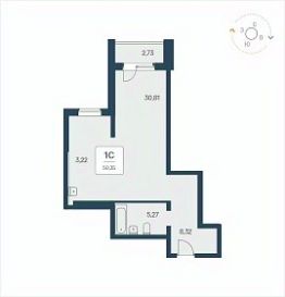 апарт.-студия, 50 м², этаж 12