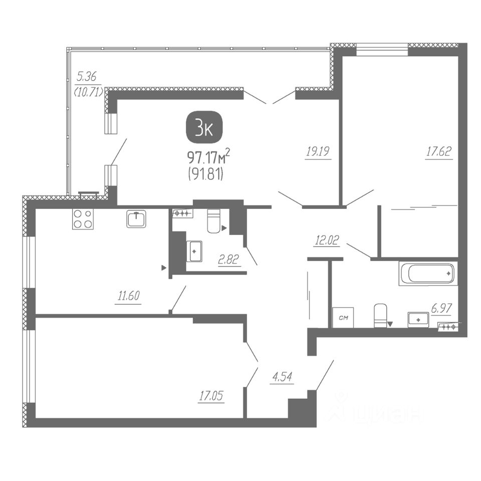 Купить трехкомнатную квартиру 96,4м² Самара, Самарская область, м.  Советская - база ЦИАН, объявление 297992076