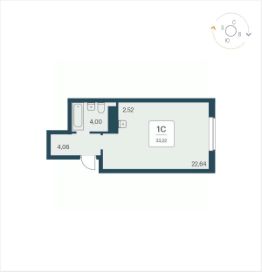 апарт.-студия, 33 м², этаж 7