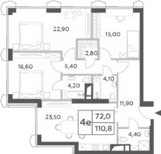 4-комн.кв., 111 м², этаж 43