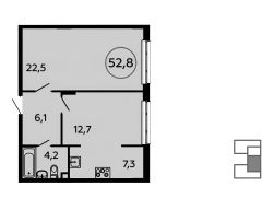 2-комн.кв., 52 м², этаж 6