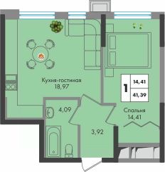 1-комн.кв., 41 м², этаж 4