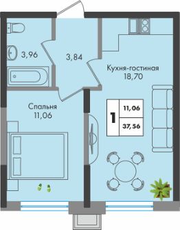 1-комн.кв., 38 м², этаж 5