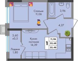 1-комн.кв., 35 м², этаж 8