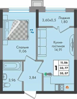 1-комн.кв., 36 м², этаж 9