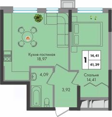 1-комн.кв., 41 м², этаж 3