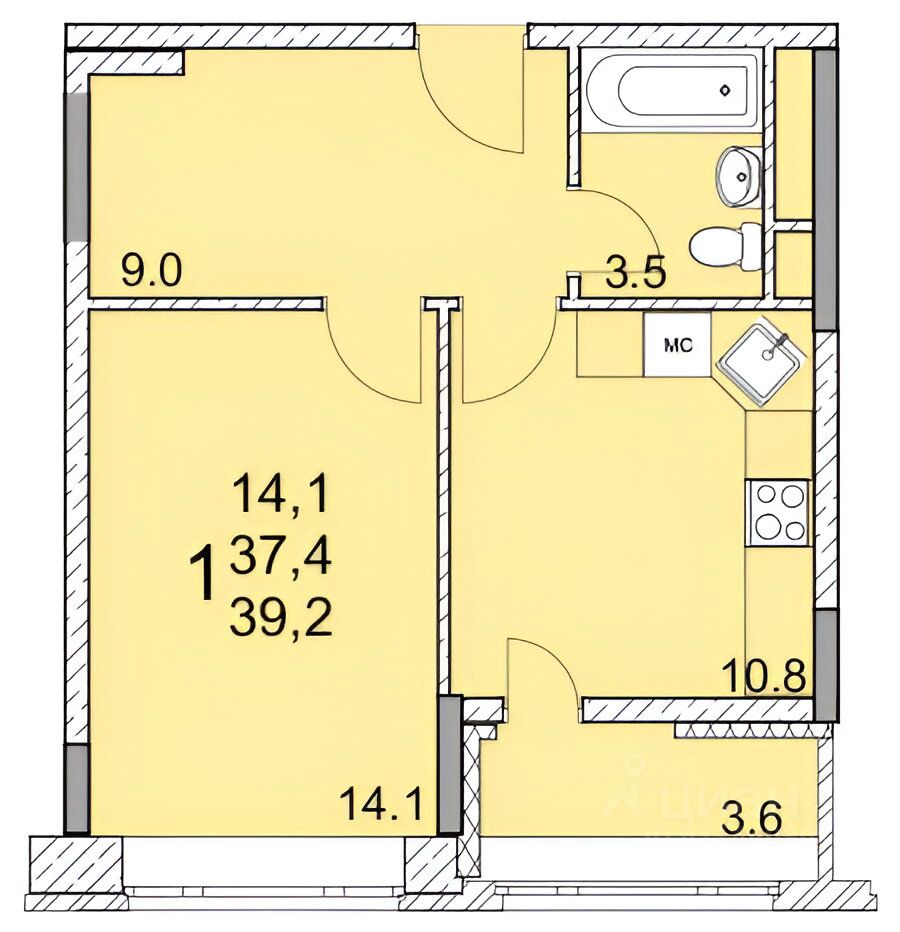 Планировка этой квартиры по данным Циан