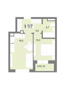 1-комн.кв., 37 м², этаж 8