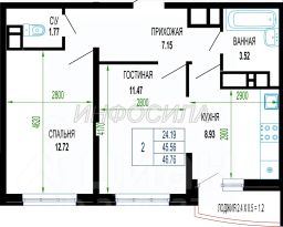 2-комн.кв., 46 м², этаж 10