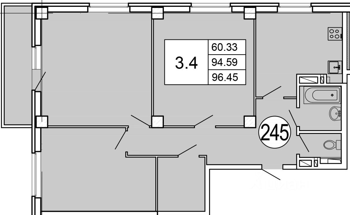 Планировка этой квартиры по данным Циан