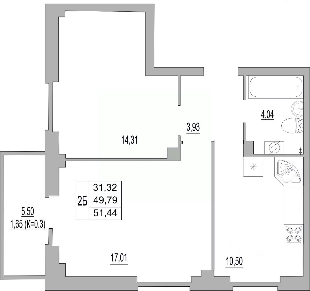 Купить двухкомнатную квартиру 51,4м² ул. Юности, 32, Псков, Псковская  область - база ЦИАН, объявление 298154430