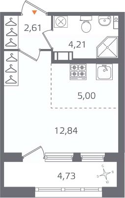 студия, 27 м², этаж 4