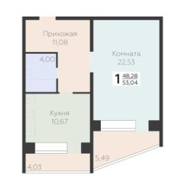 1-комн.кв., 53 м², этаж 7