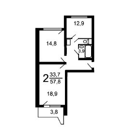 2-комн.кв., 58 м², этаж 17