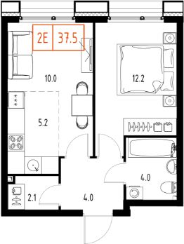 2-комн.кв., 38 м², этаж 7