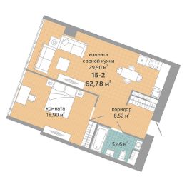 2-комн.апарт., 63 м², этаж 12