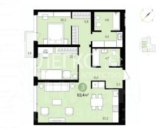 3-комн.кв., 84 м², этаж 2