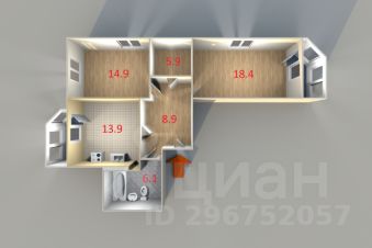 2-комн.кв., 68 м², этаж 10