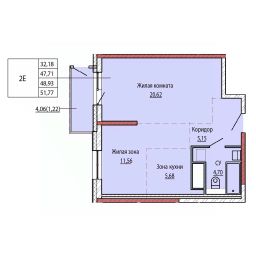 2-комн.кв., 48 м², этаж 17