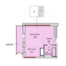 1-комн.кв., 32 м², этаж 18