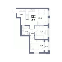 3-комн.кв., 53 м², этаж 2