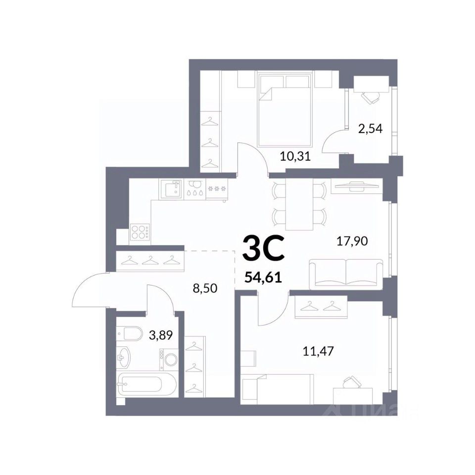 Продаю трехкомнатную квартиру 53,3м² Новосибирск, Новосибирская область,  Горский микрорайон, Горская лагуна жилой комплекс, м. Студенческая - база  ЦИАН, объявление 298254272