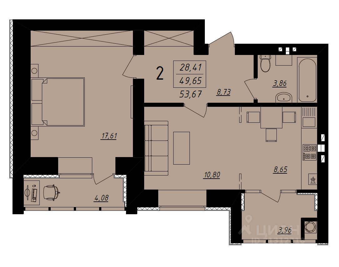 Продажа двухкомнатной квартиры 54,8м² Октябрьская ул., 4к1, Рязань,  Рязанская область - база ЦИАН, объявление 298226500