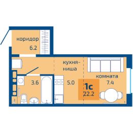 1-комн.кв., 22 м², этаж 2