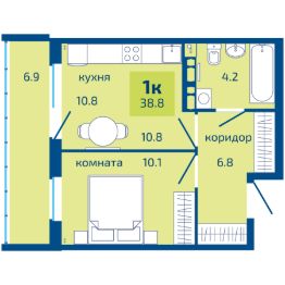 1-комн.кв., 39 м², этаж 3