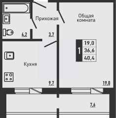 1-комн.кв., 40 м², этаж 16