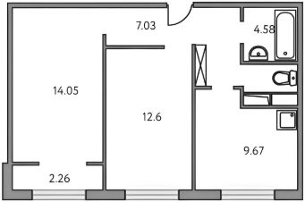 2-комн.кв., 50 м², этаж 6