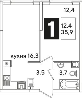 1-комн.кв., 36 м², этаж 9
