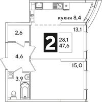 2-комн.кв., 48 м², этаж 7
