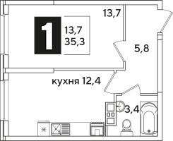 1-комн.кв., 35 м², этаж 8