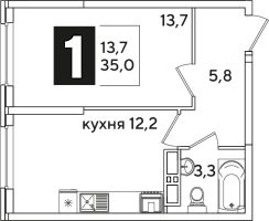 1-комн.кв., 35 м², этаж 10
