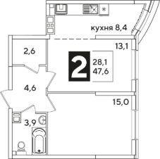 2-комн.кв., 48 м², этаж 4