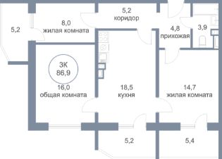 3-комн.кв., 87 м², этаж 11