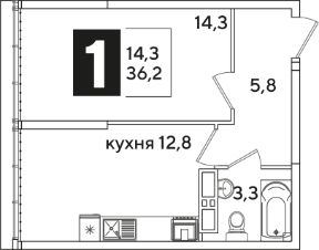 1-комн.кв., 36 м², этаж 16
