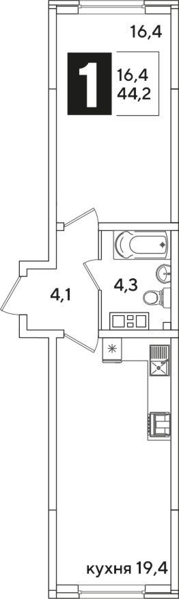 1-комн.кв., 44 м², этаж 7