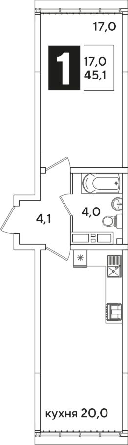1-комн.кв., 45 м², этаж 16