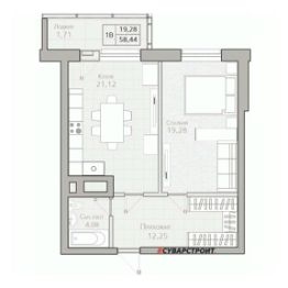 1-комн.кв., 58 м², этаж 3